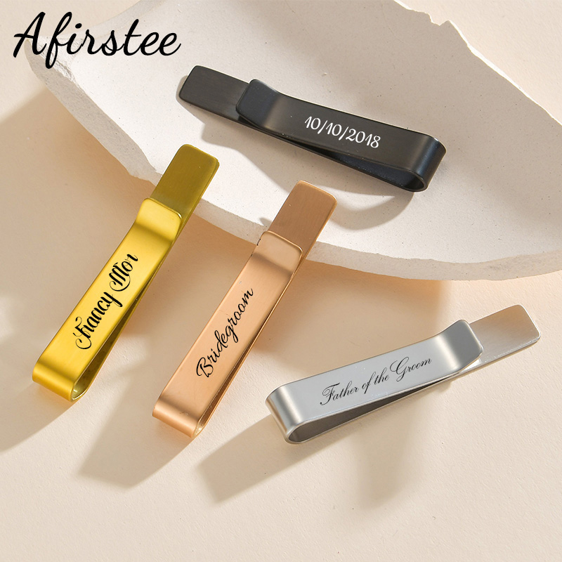 Tie Bar Set Gift - Afirstee Grawerowane imię ze stali nierdzewnej