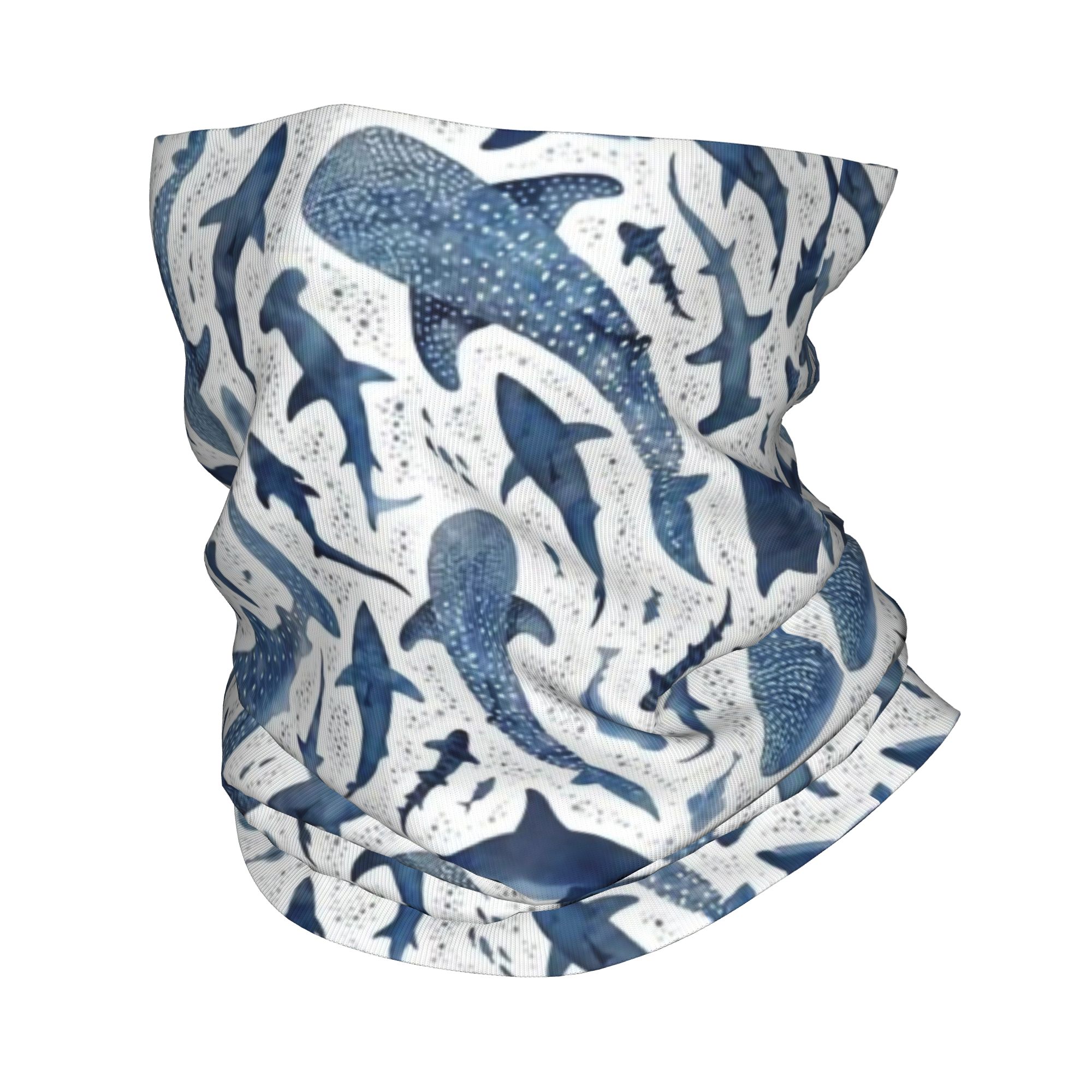 Neck Warmer Tube - Niestandardowa Niebieska Akwarelowa Bandana Rekin Wiatroodporny