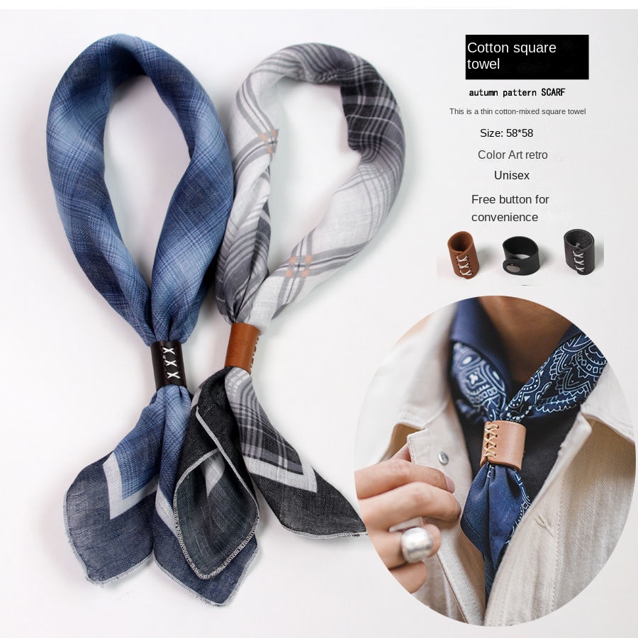 Bandana Cotton - Męski kwadratowy szalik z guzikami Bawełniany