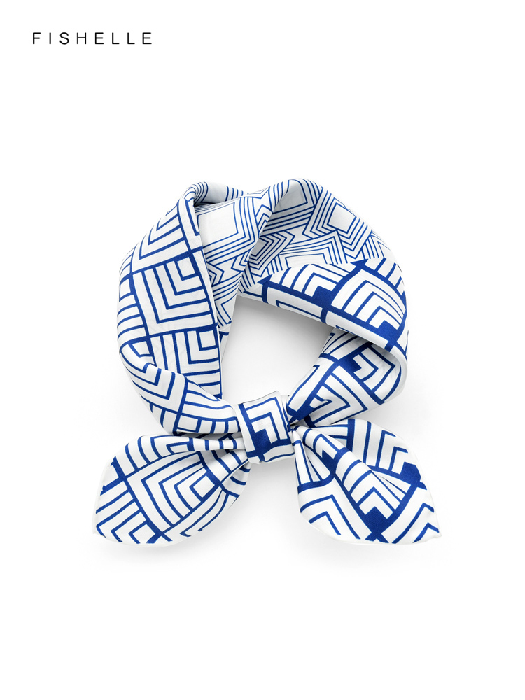 Ascot Neck Scarf - Chiński klasyczny niebieski biały porcelanowy naturalny