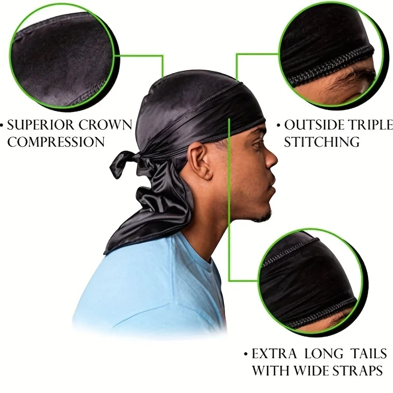 Męski jedwabny durag, czepek,  – Bandana Doo Rag recenzja i cena